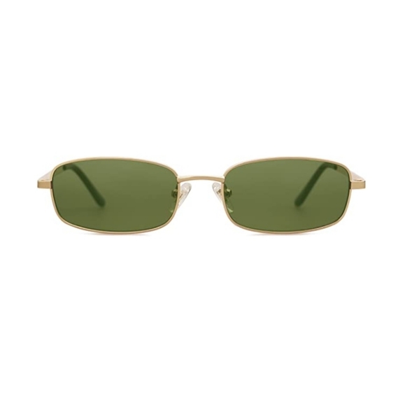 💫New Green / Gold Retro Hippie Rectangle 70s 80s Small Narrow Sunglasses - Picture 3 of 3